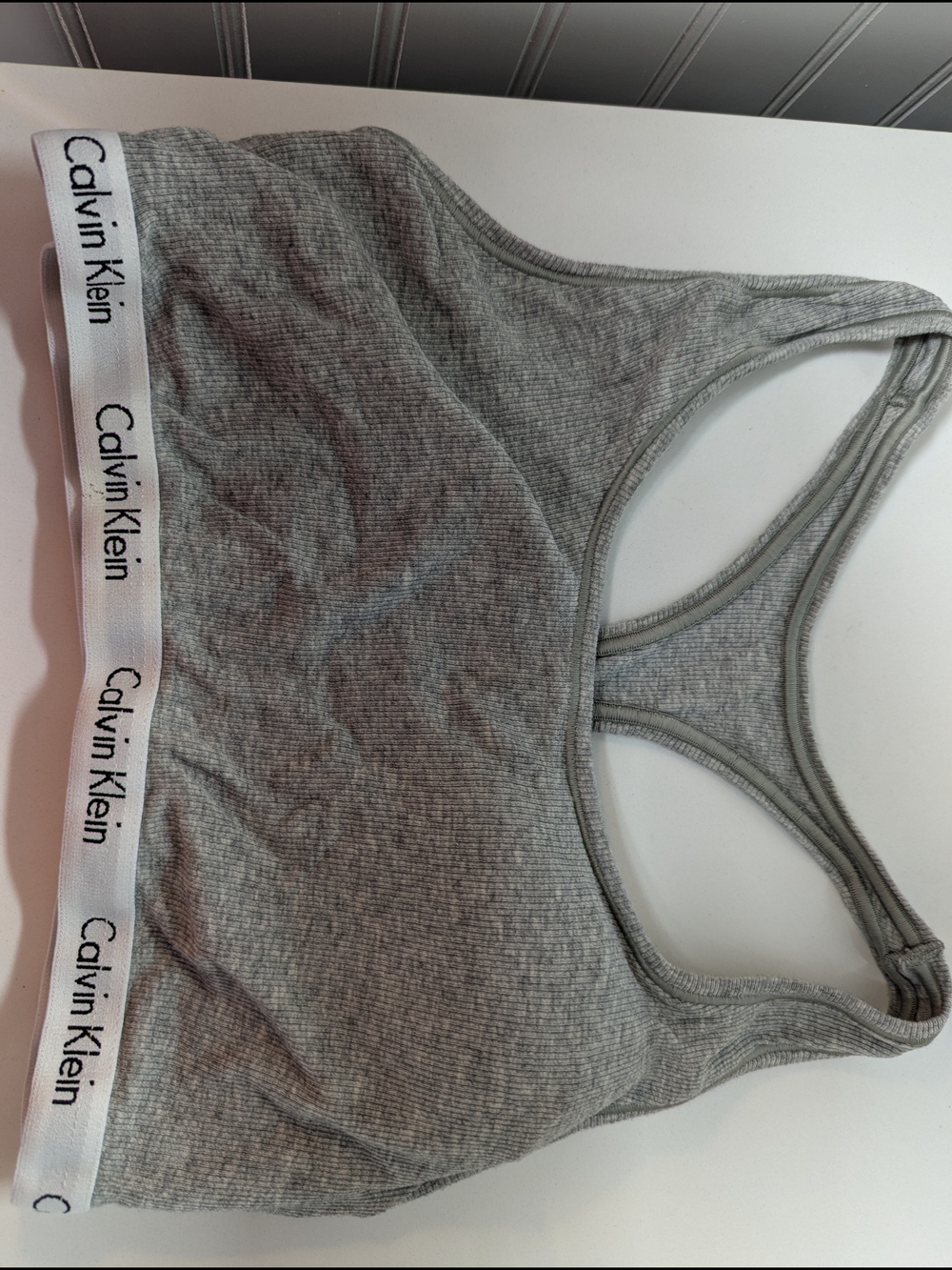 Calvin Klein Gray Ribbed Racerback Sports Bra - Picture 2 of 5